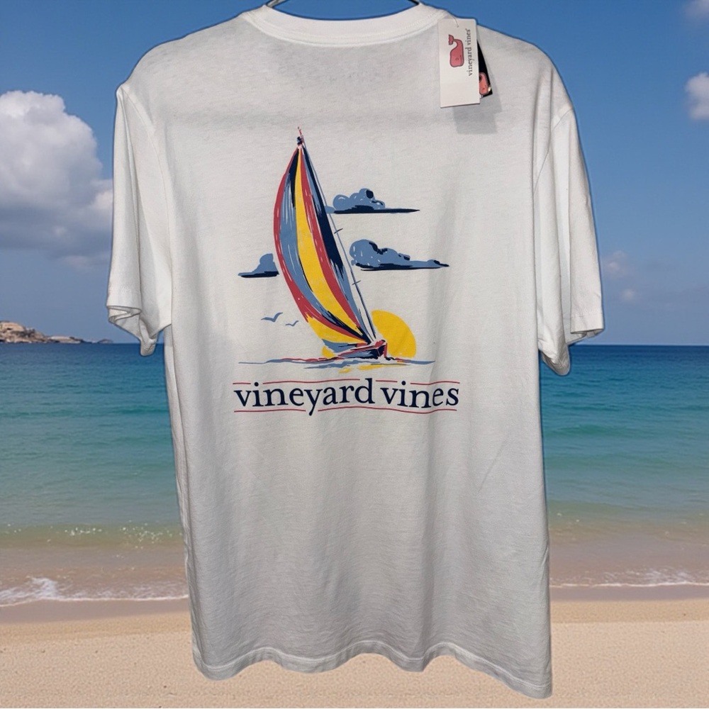 Vineyard Vines White Tee with Sailboat Pocket